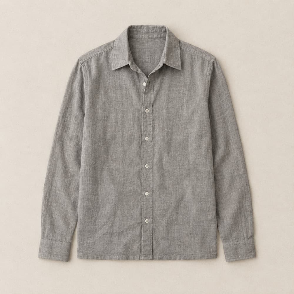 Linen shirt, laid flat and photographed from above.